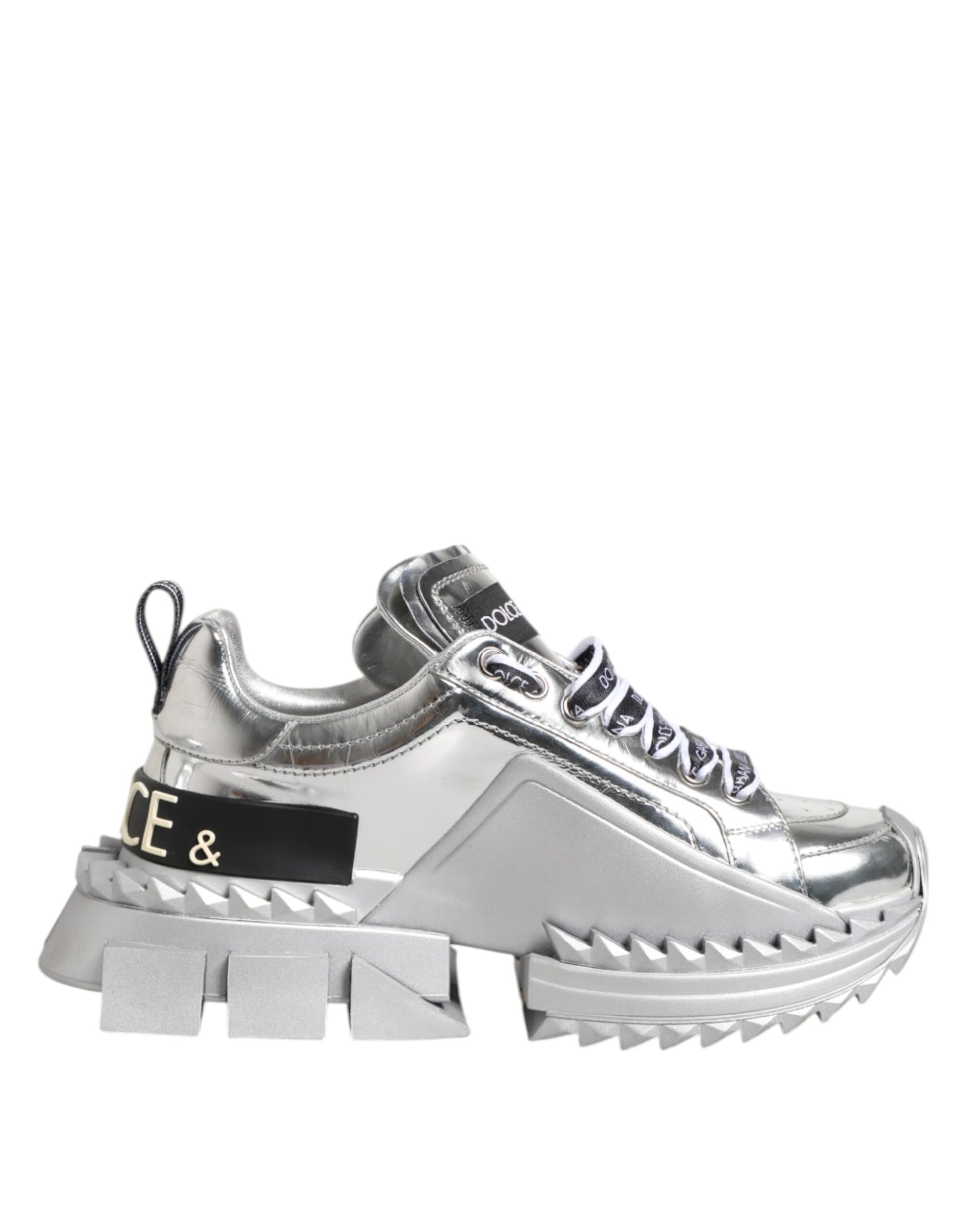 Baskets Super Queen en cuir argenté Dolce &amp; Gabbana