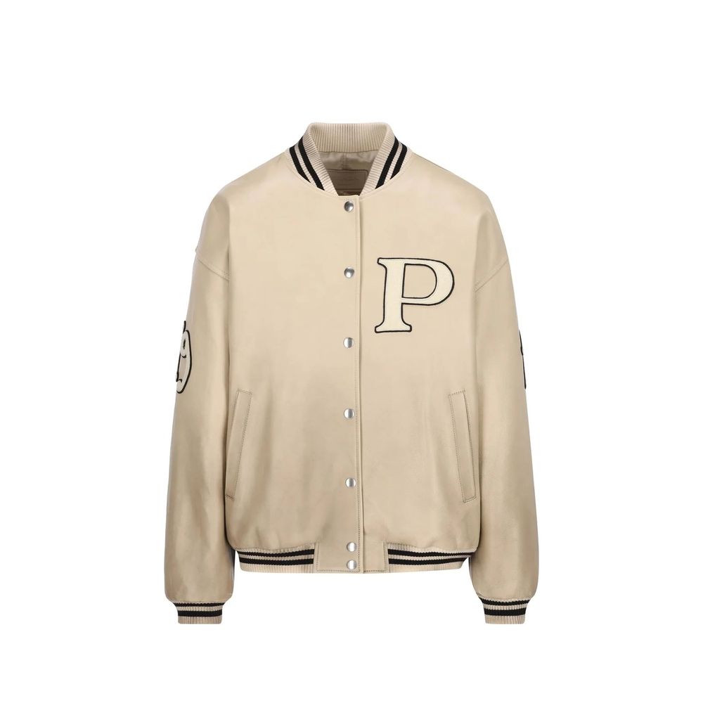 Veste universitaire en cuir matelassé Prada