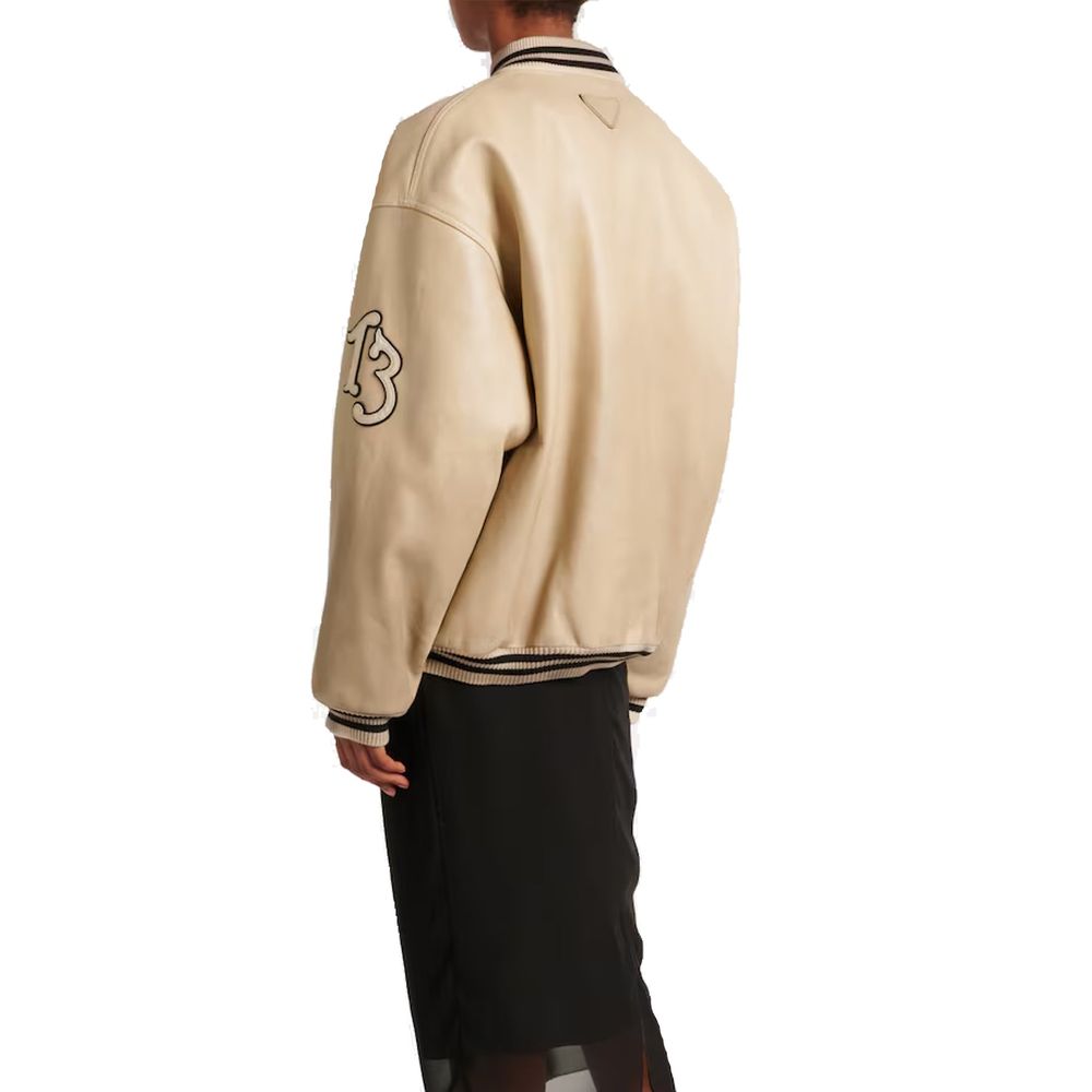Veste universitaire en cuir matelassé Prada
