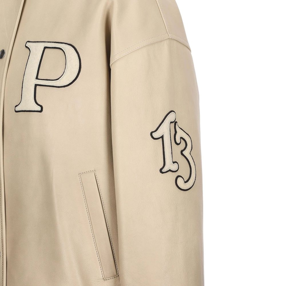 Veste universitaire en cuir matelassé Prada