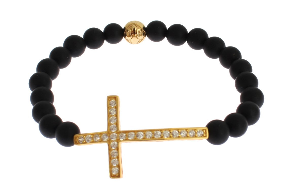 Bracelet Nialaya en argent 925 avec croix en or et onyx mat