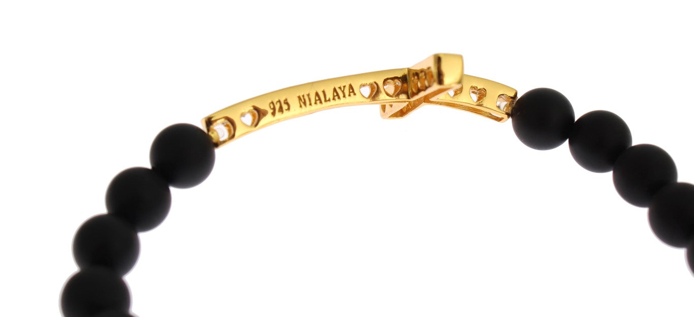 Bracelet Nialaya en argent 925 avec croix en or et onyx mat