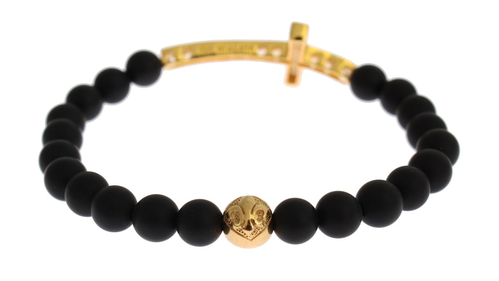 Bracelet Nialaya en argent 925 avec croix en or et onyx mat