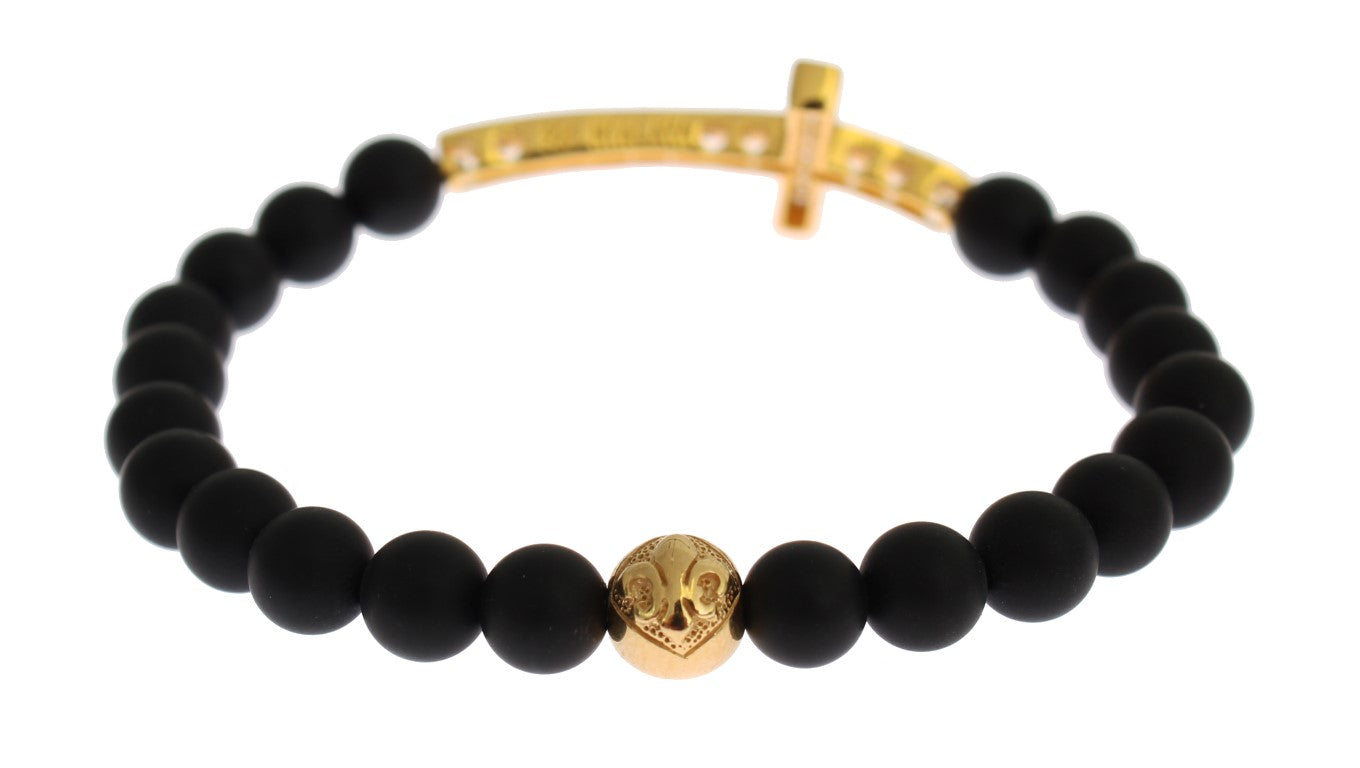 Bracelet Nialaya en argent 925 avec croix en or et onyx mat