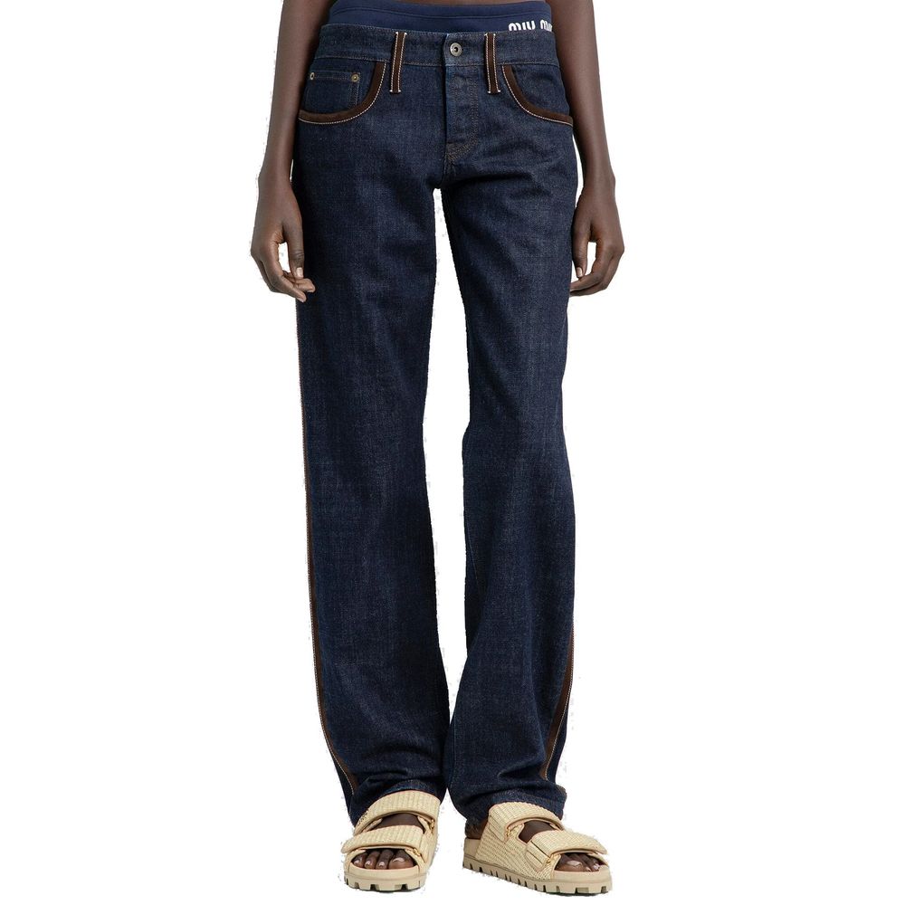 Jean en denim à bordures passepoilées Miu Miu