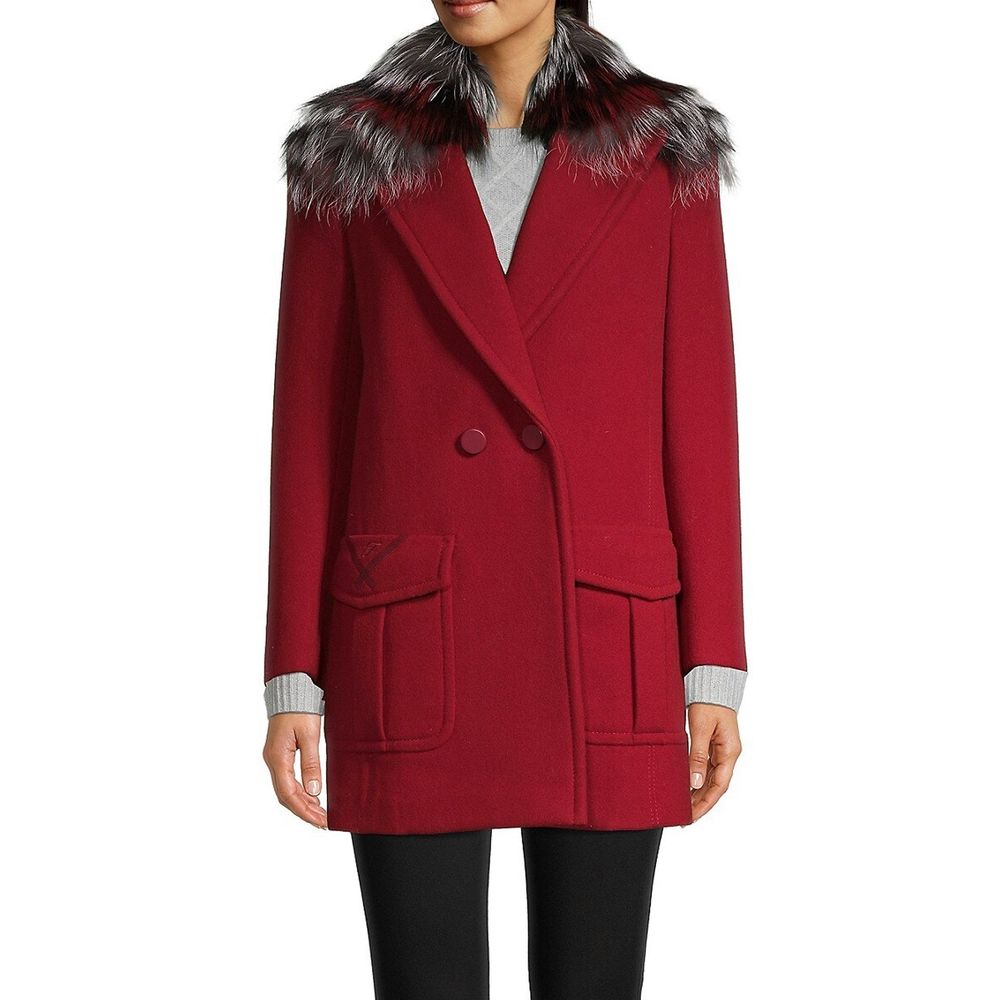 Manteau en laine à col en fourrure Fendi