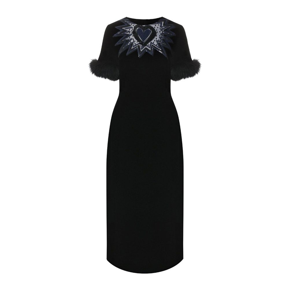 Robe midi en velours avec bordure en fourrure Fendi