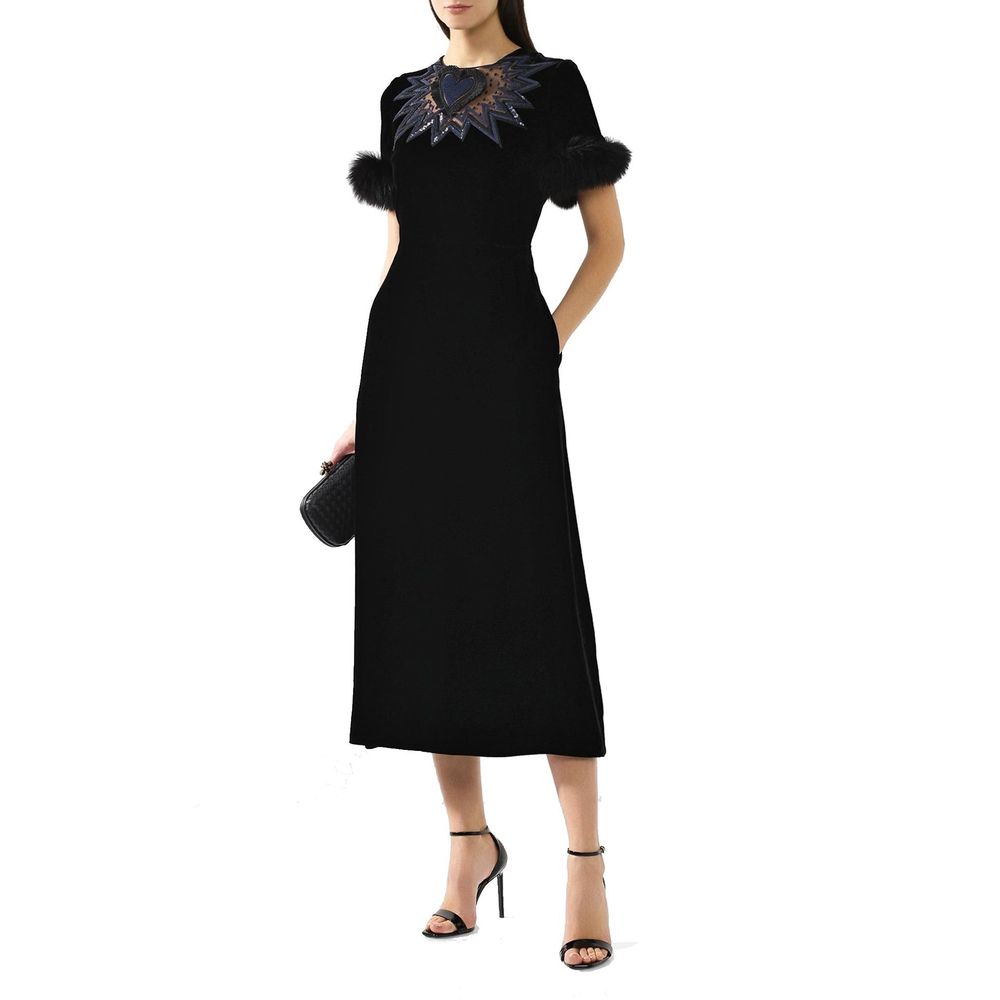 Robe midi en velours avec bordure en fourrure Fendi