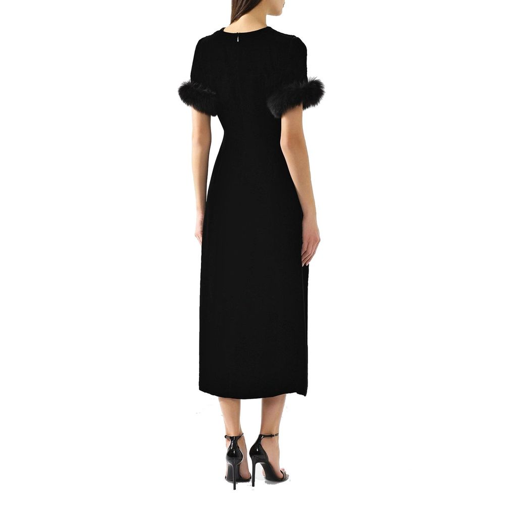 Robe midi en velours avec bordure en fourrure Fendi