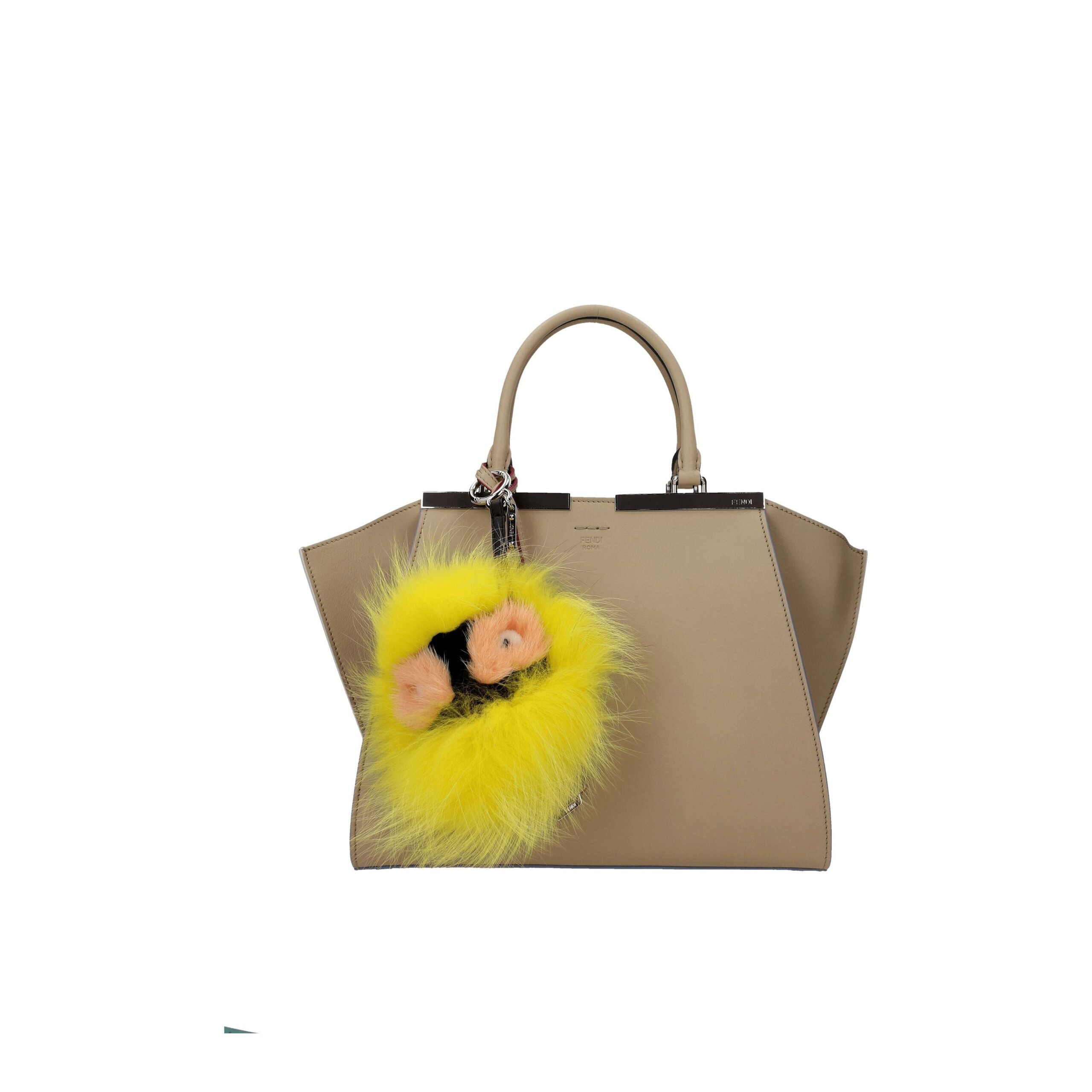 Porte-clés en fourrure jaune Fendi
