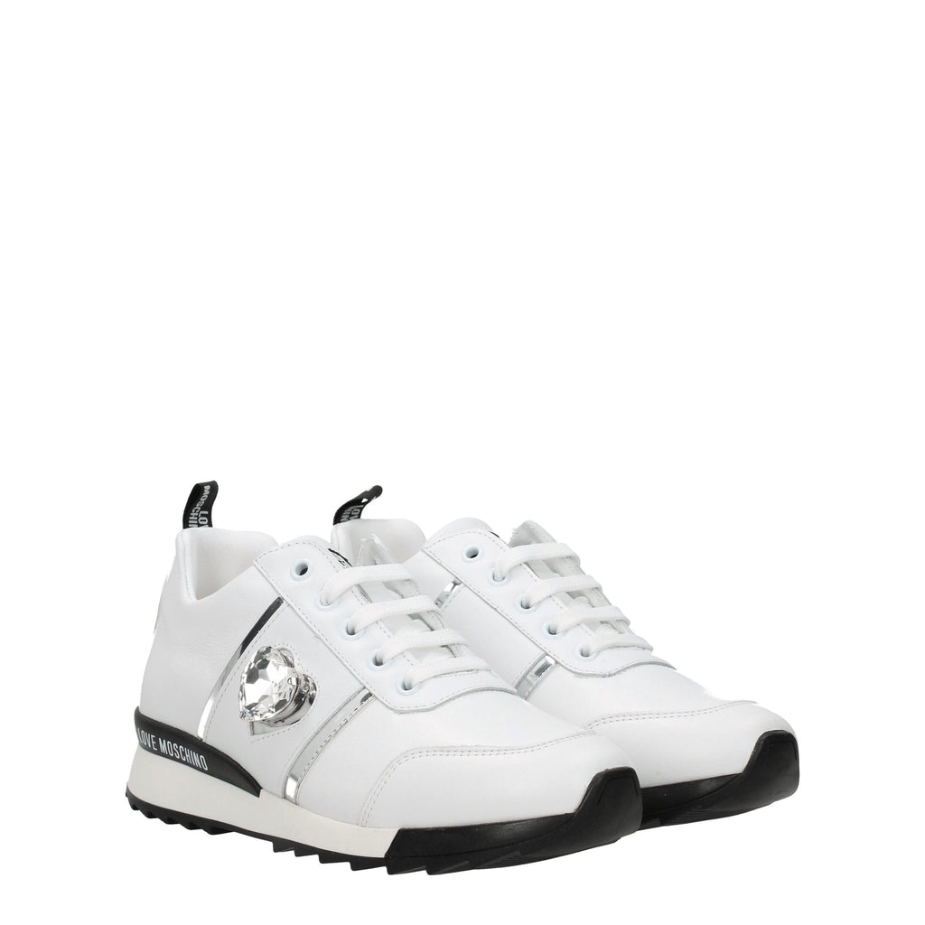 Baskets basses en cuir blanc Love Moschino