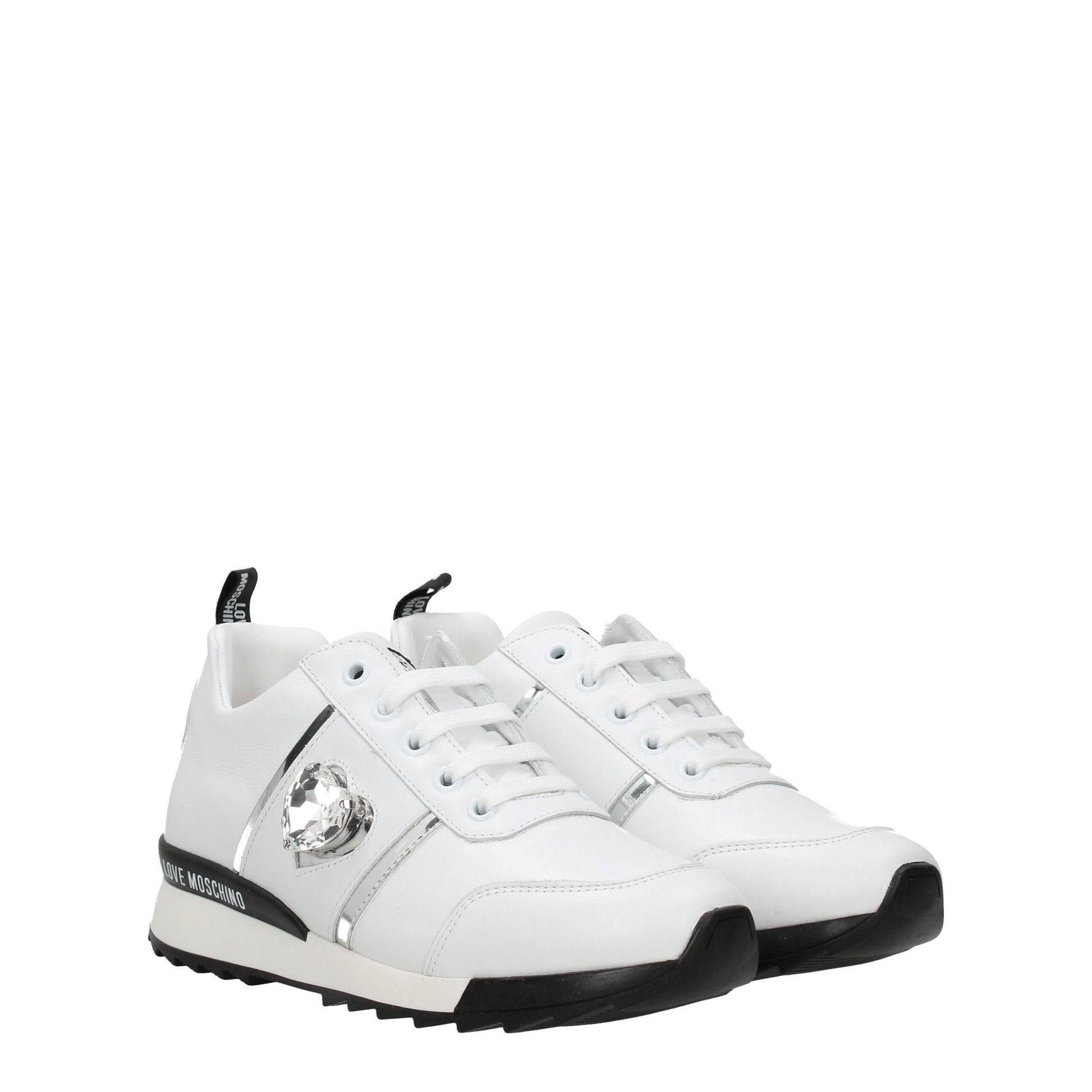 Baskets basses en cuir blanc Love Moschino