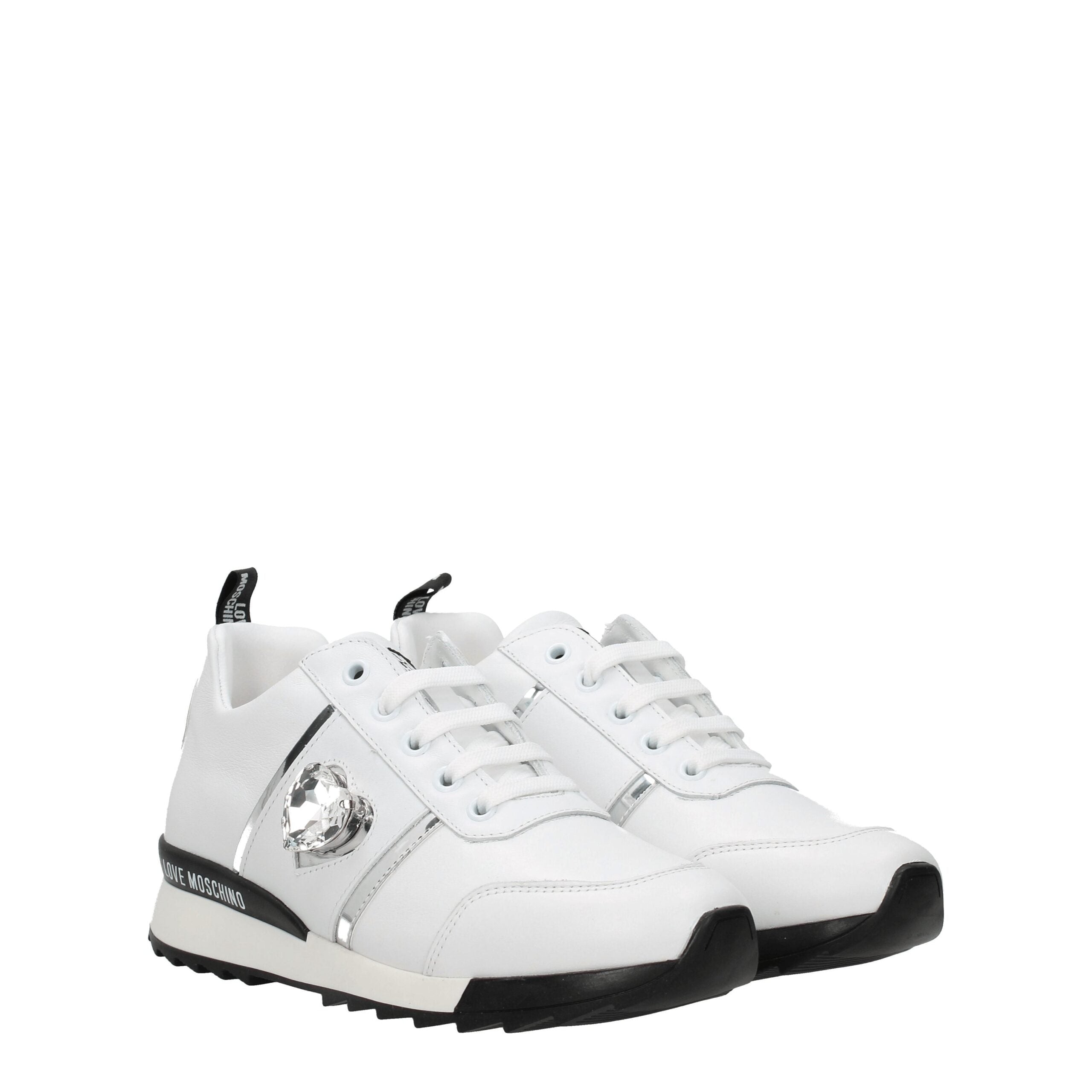 Baskets basses en cuir blanc Love Moschino