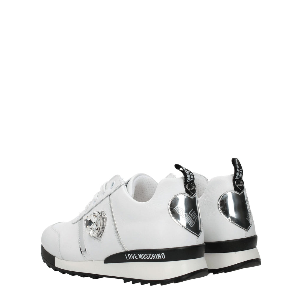 Baskets basses en cuir blanc Love Moschino