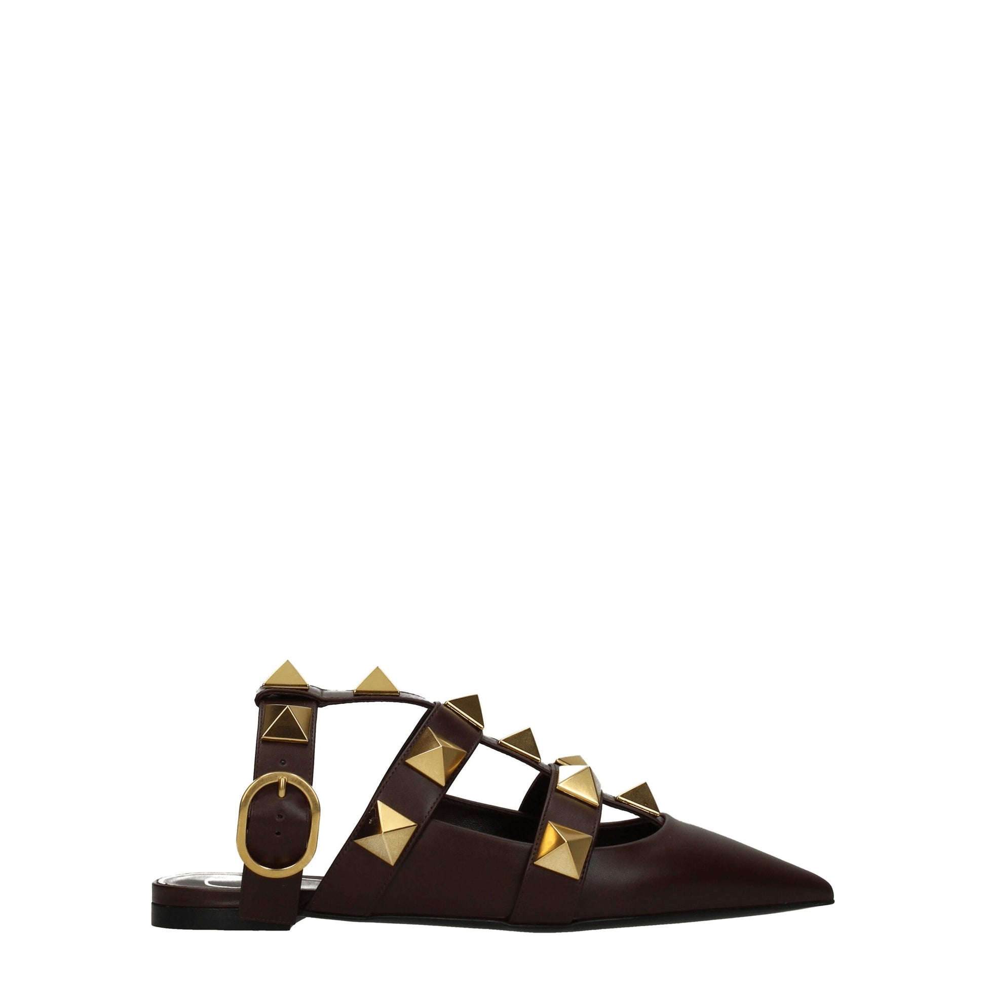 Sandales plates en cuir marron Valentino Garavani