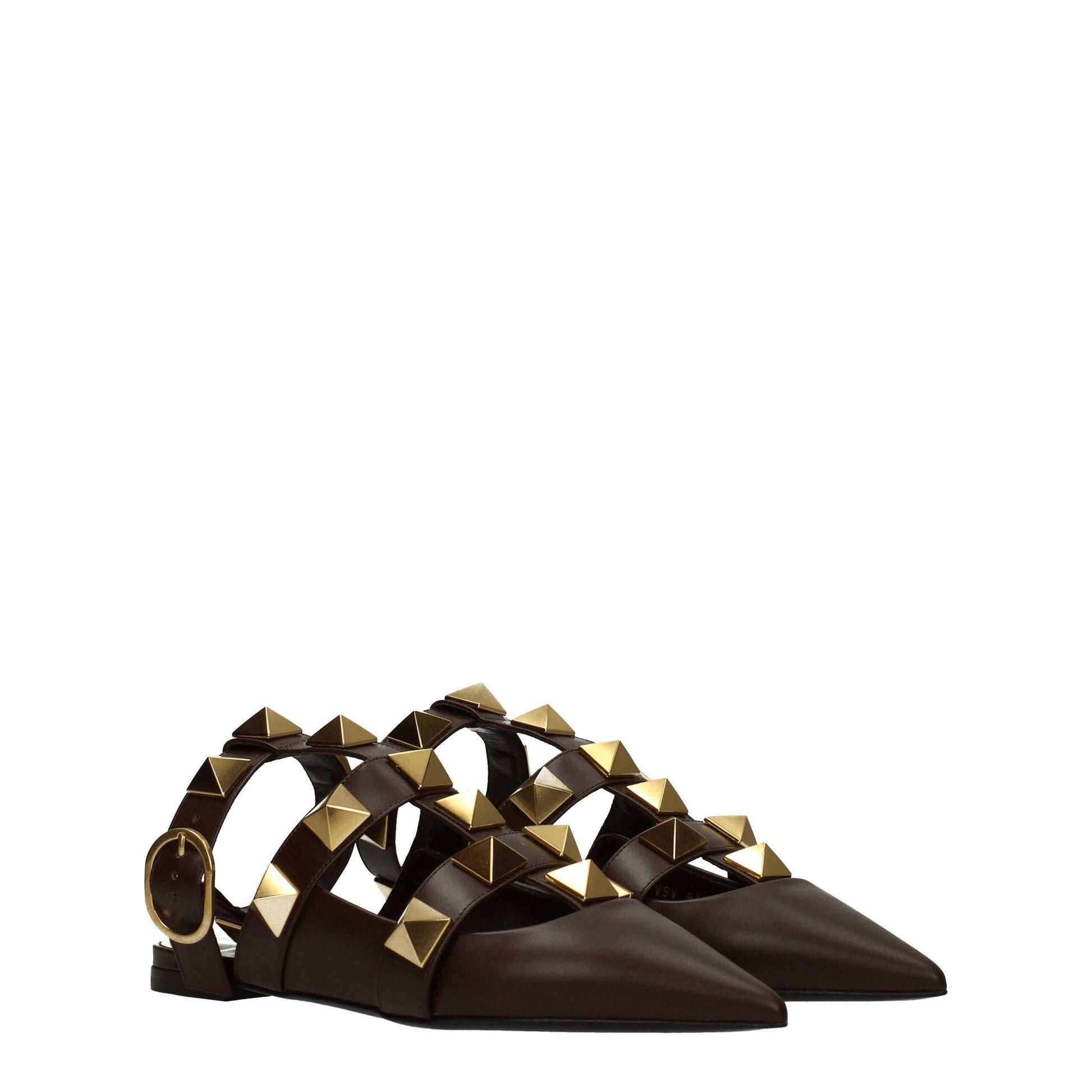 Sandales plates en cuir marron Valentino Garavani