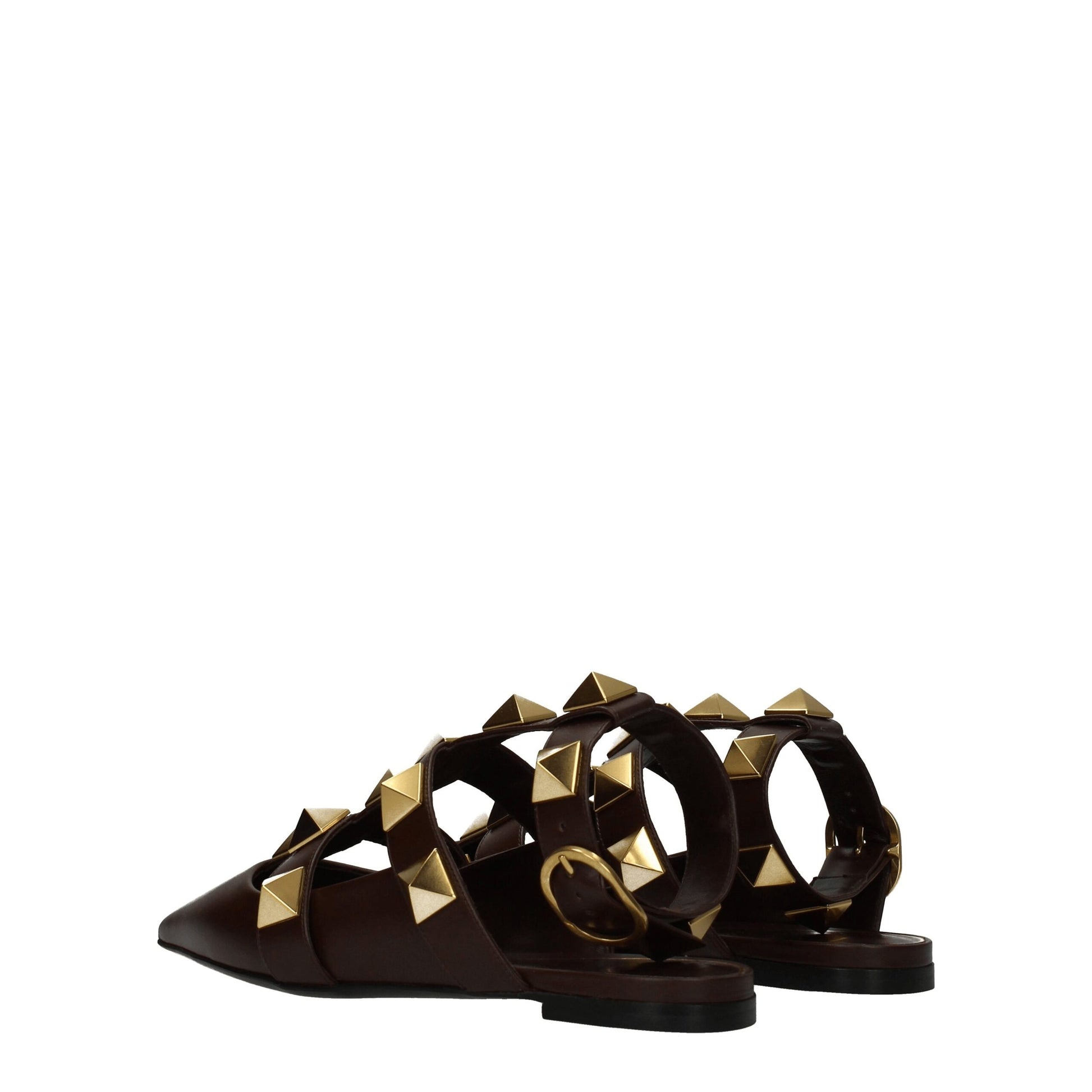 Sandales plates en cuir marron Valentino Garavani