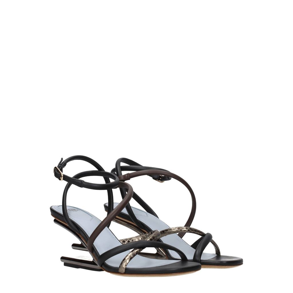 Sandales plates en cuir multicolore Fendi