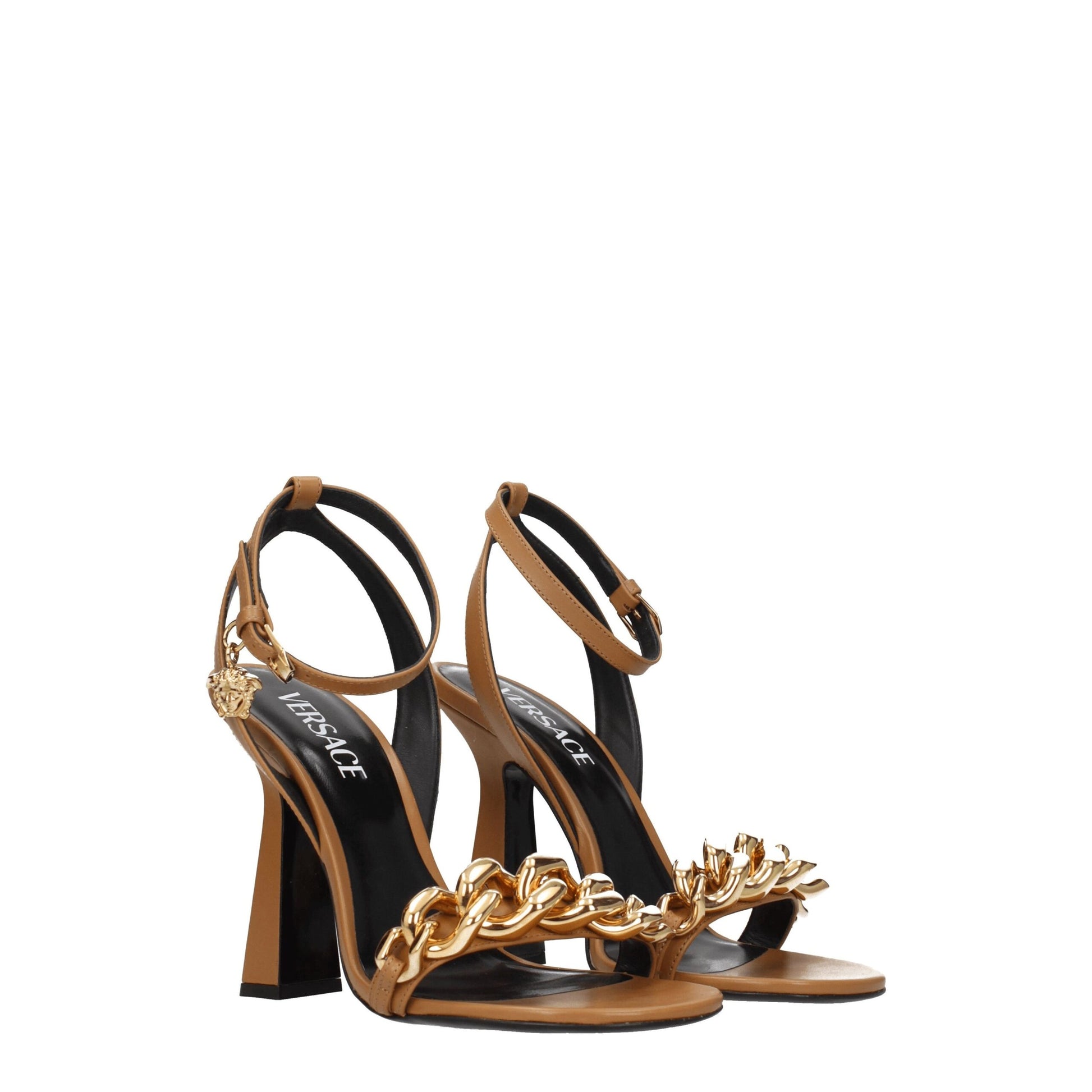 Sandales à talons aiguilles en cuir marron Versace