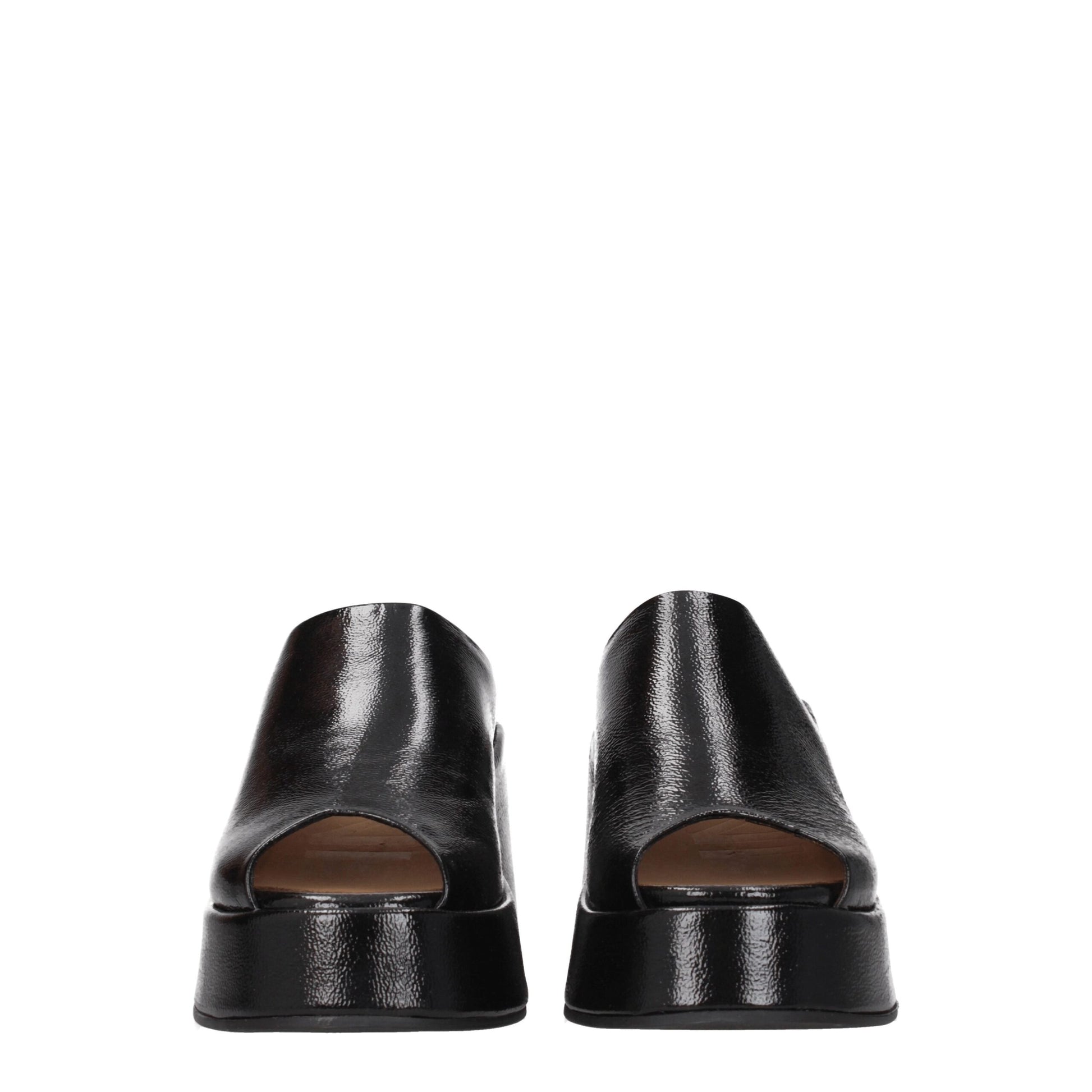 Sandales chaussons en cuir noir Ganni