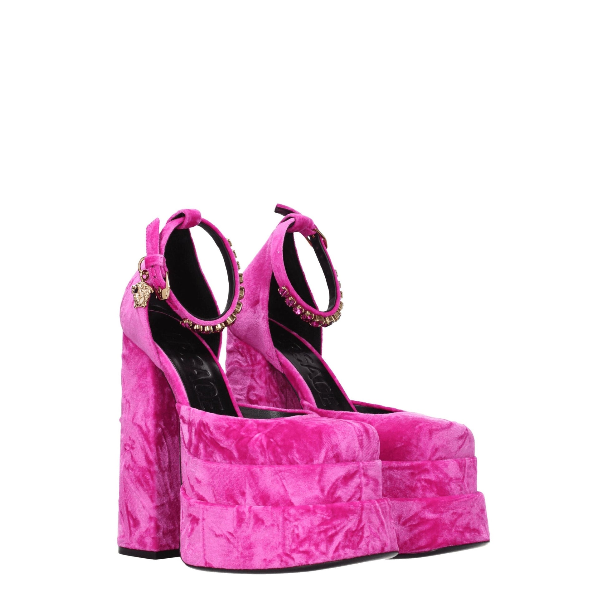 Plateformes en velours rose Versace