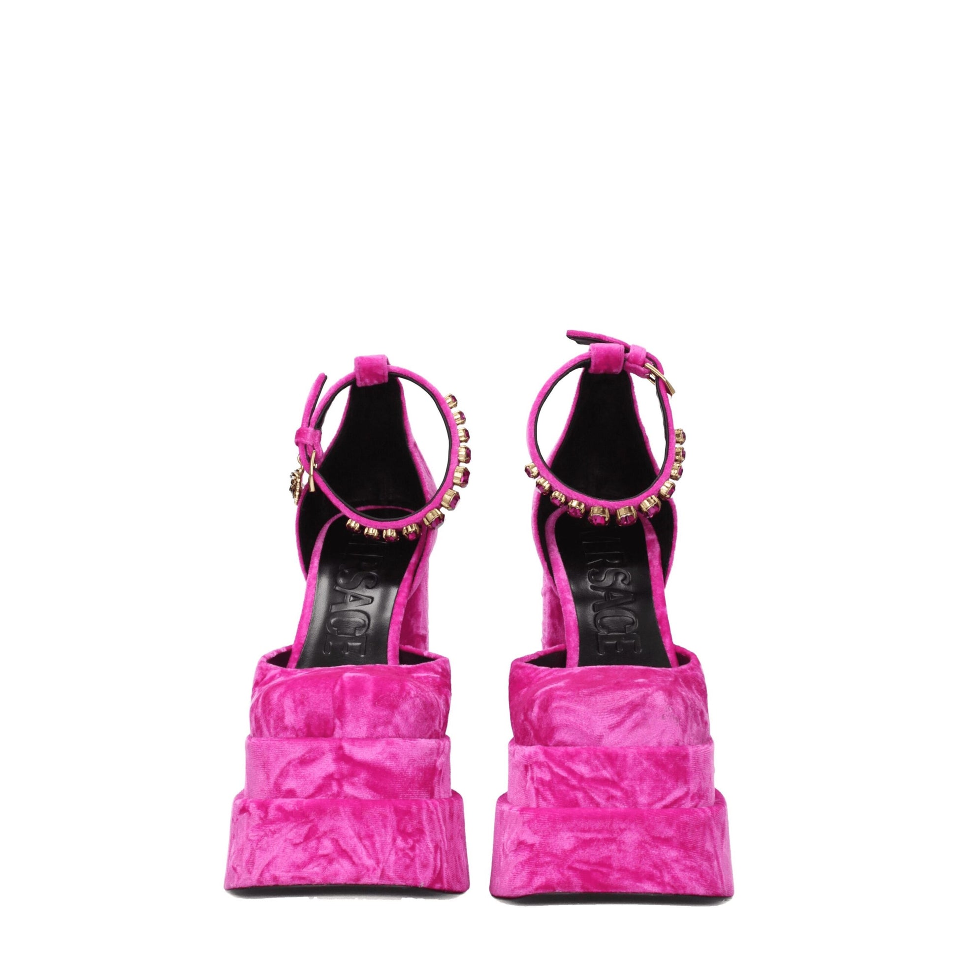Plateformes en velours rose Versace
