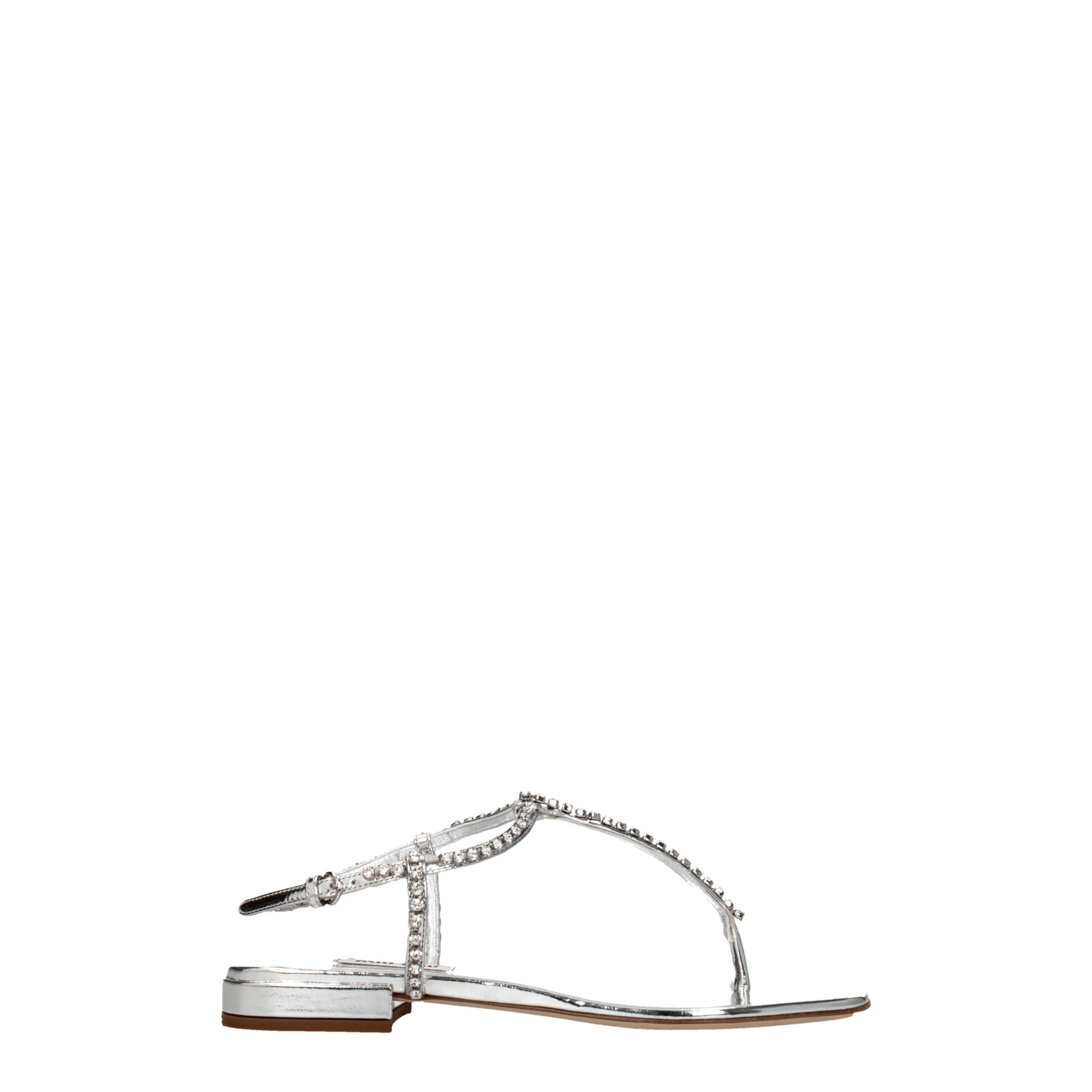 Sandales tongs en cuir gris Miu Miu