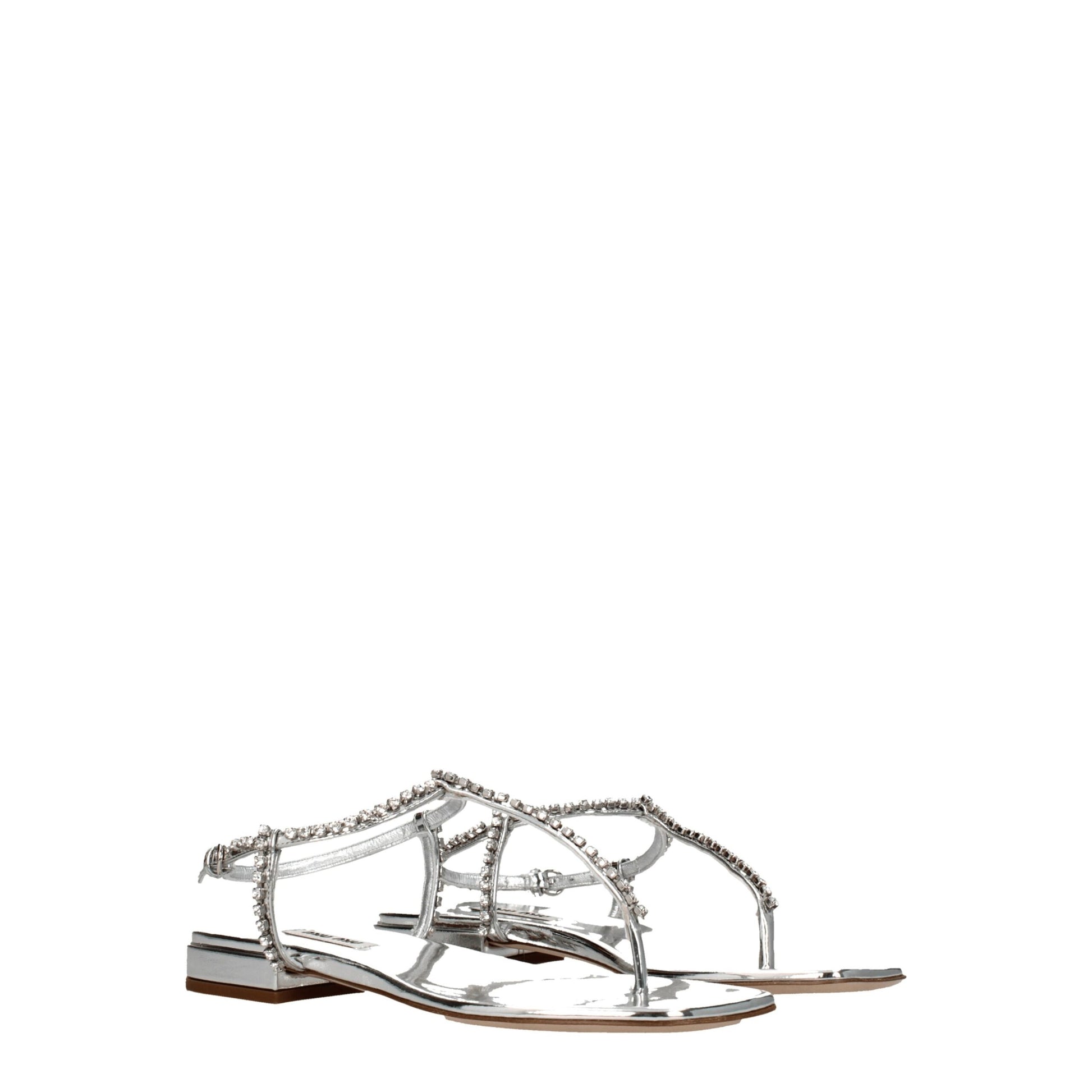 Sandales tongs en cuir gris Miu Miu