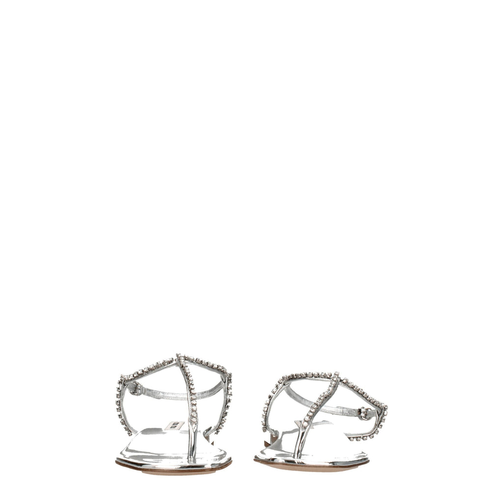 Sandales tongs en cuir gris Miu Miu