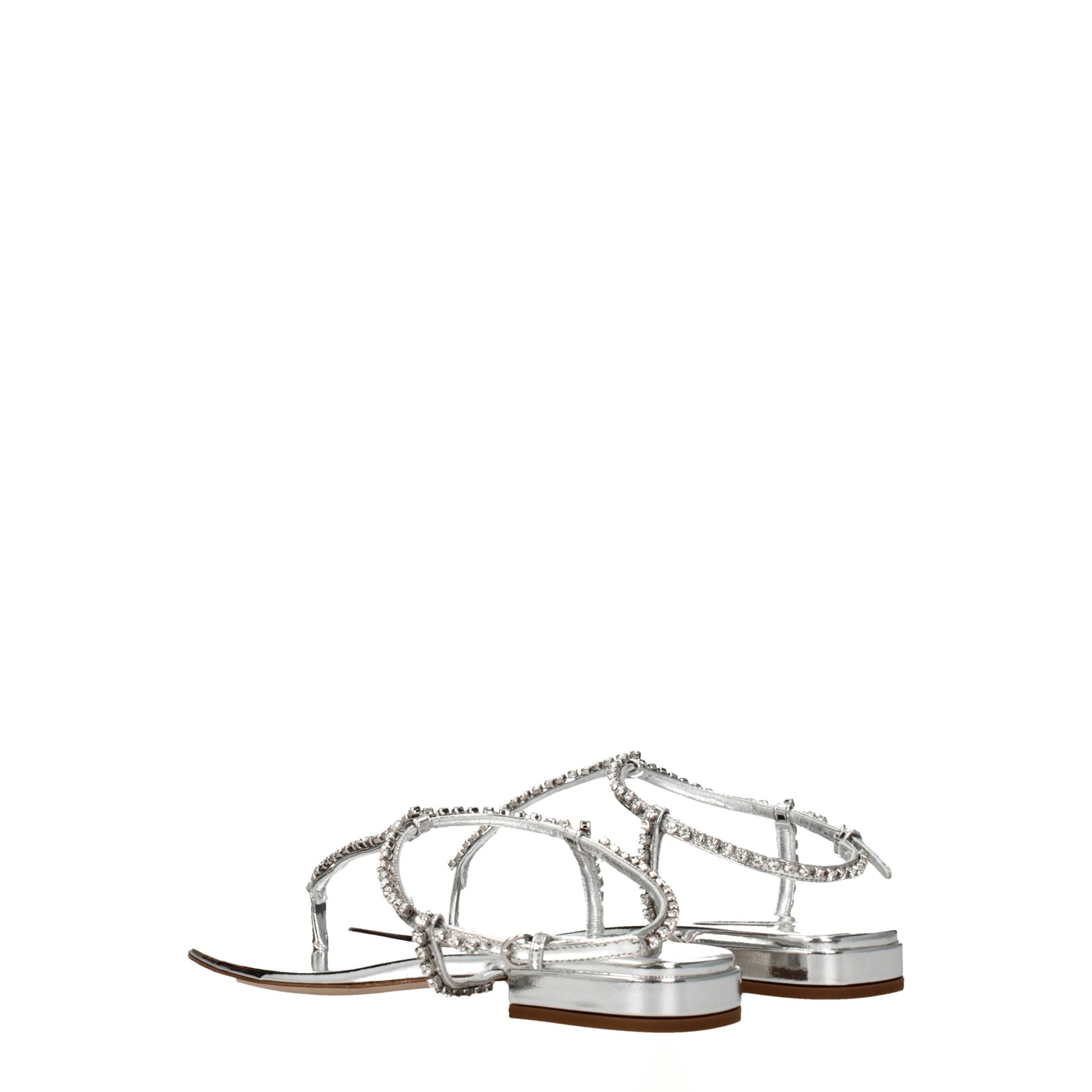Sandales tongs en cuir gris Miu Miu