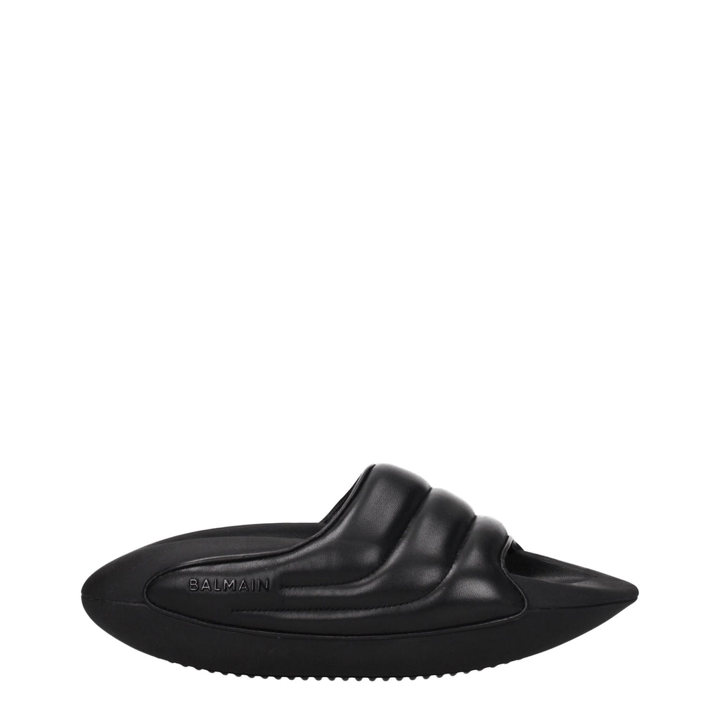 Sandales chaussons en cuir noir Balmain