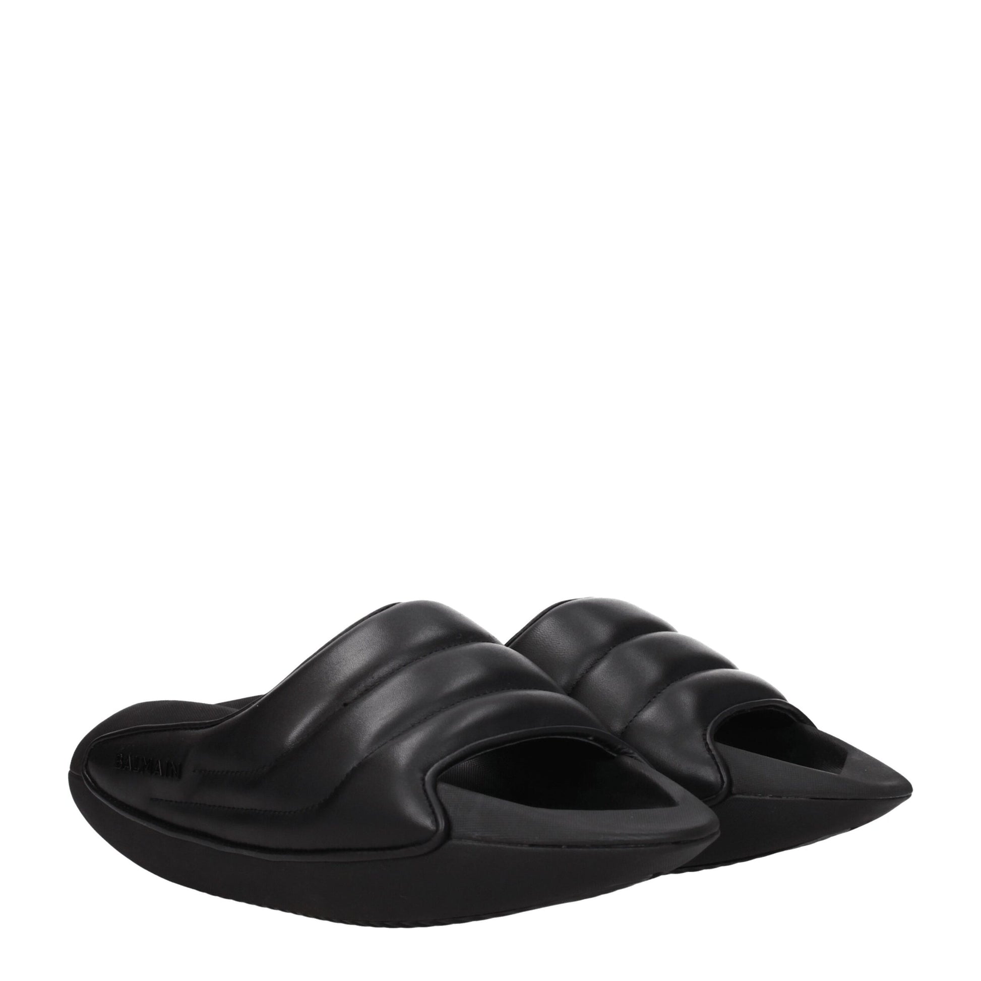 Sandales chaussons en cuir noir Balmain