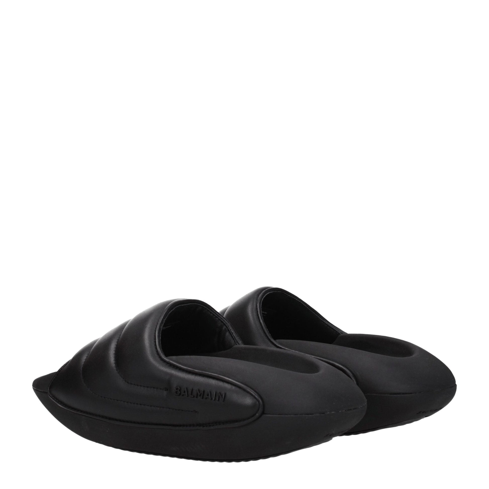 Sandales chaussons en cuir noir Balmain