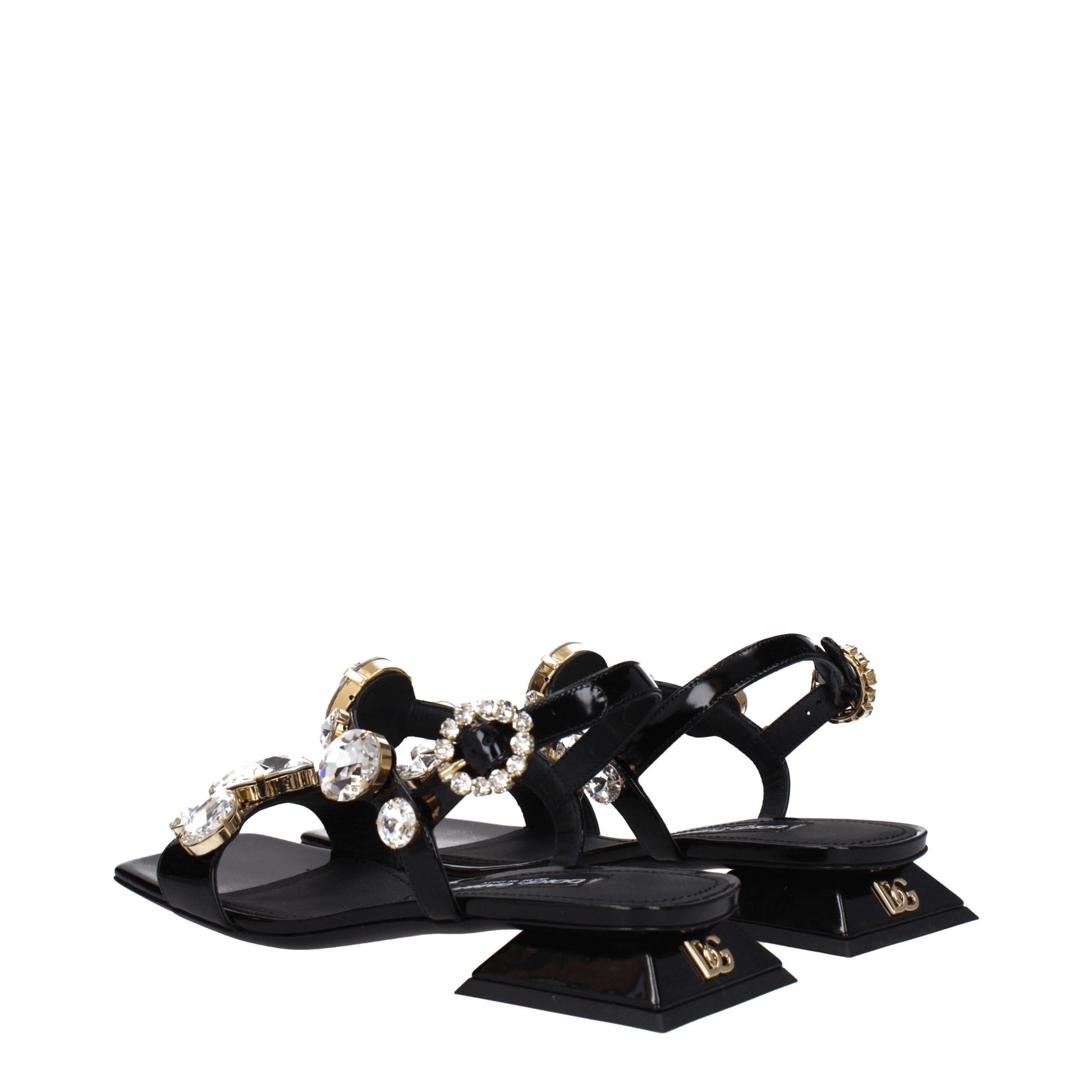 Sandales plates en cuir noir Dolce &amp; Gabbana
