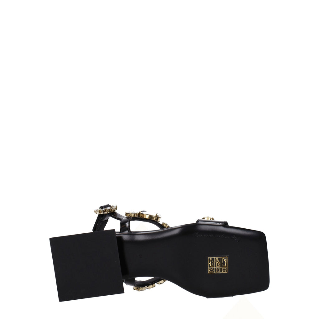 Sandales plates en cuir noir Dolce &amp; Gabbana