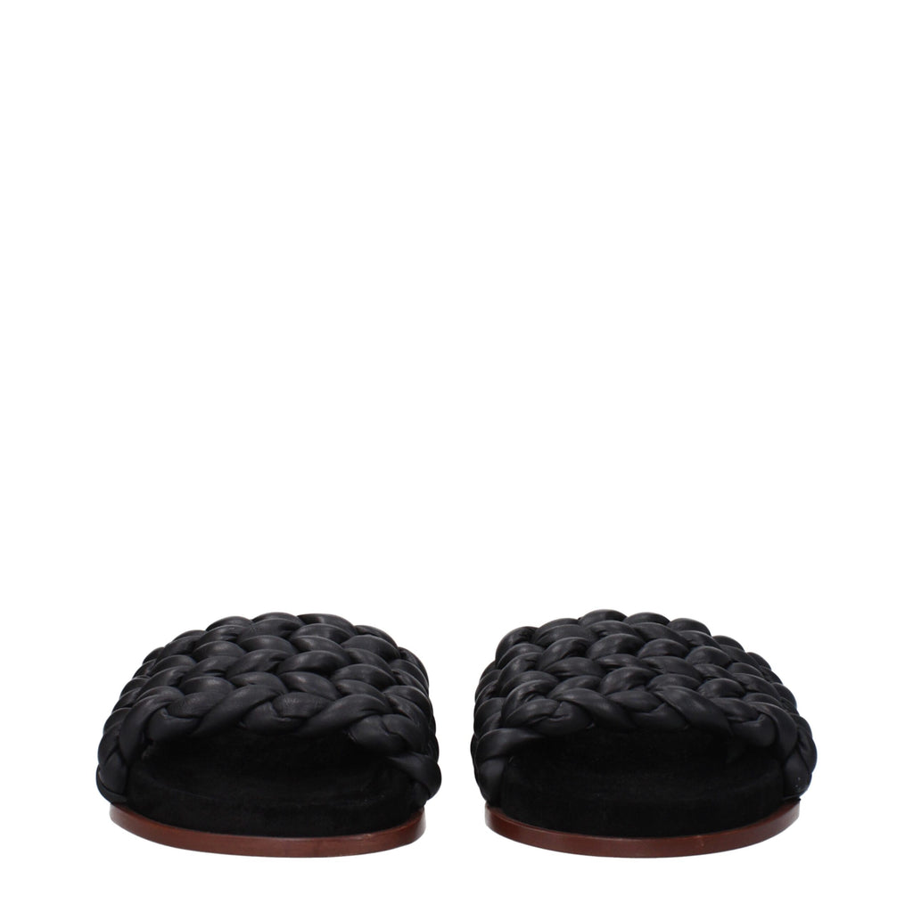 Chloé Black Leather Slippers Sandals