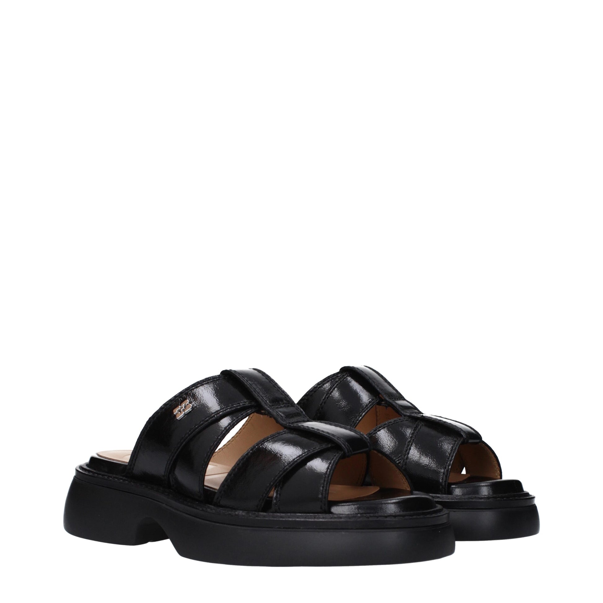 Sandales chaussons en tissu noir Ganni