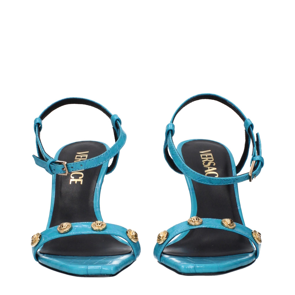 Sandales à talons aiguilles en cuir bleu Versace