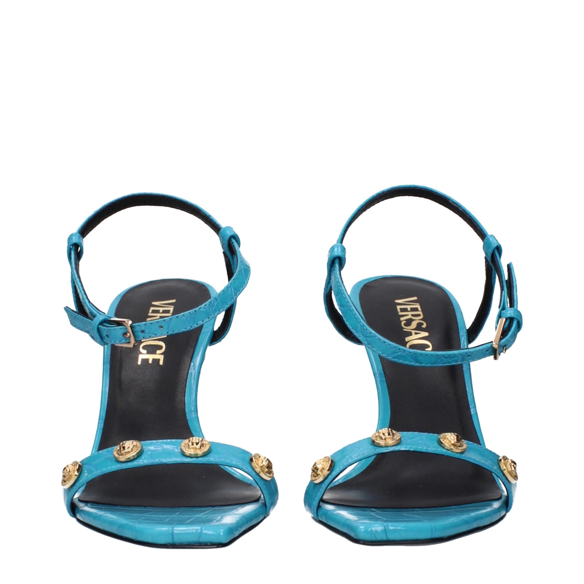 Sandales à talons aiguilles en cuir bleu Versace