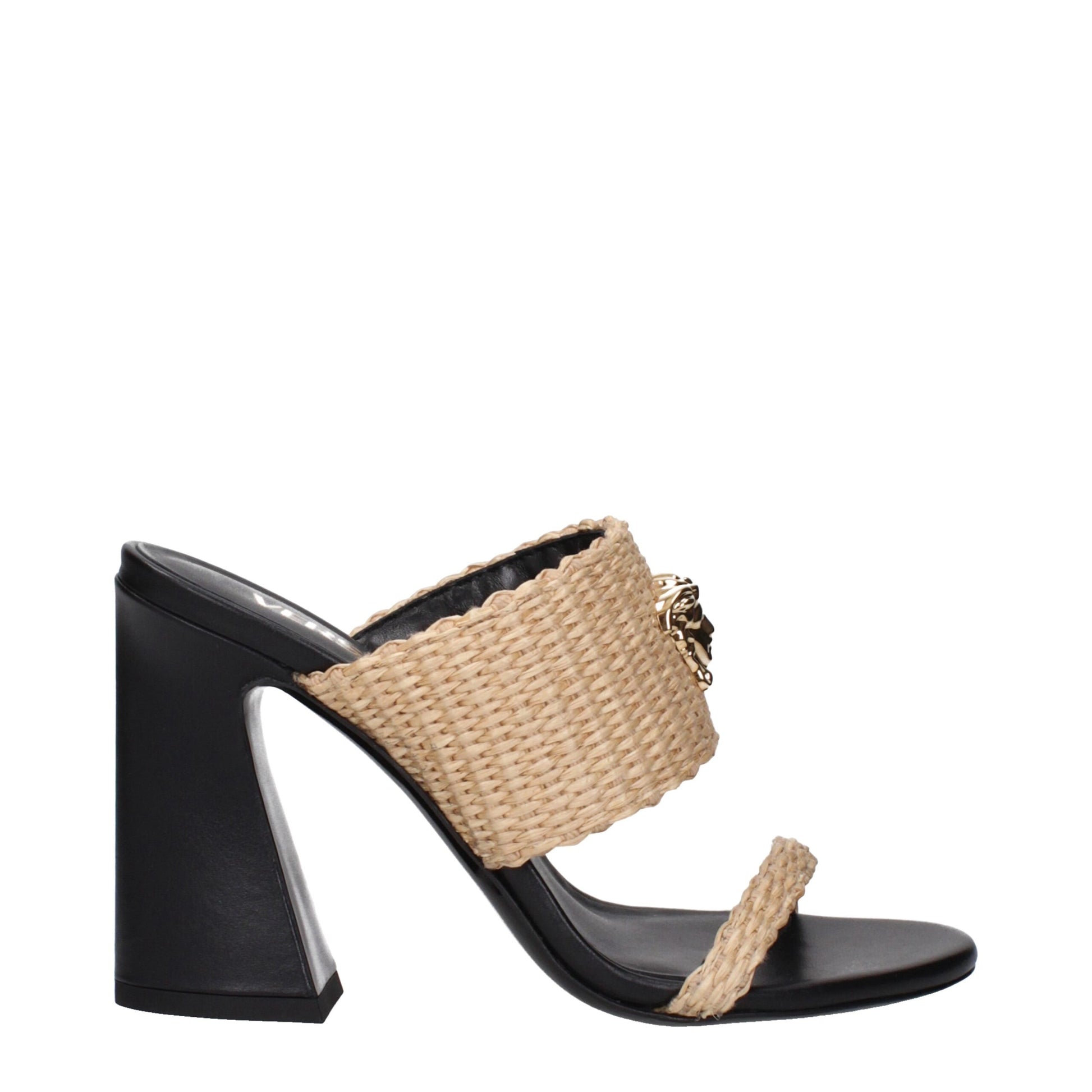 Plateformes Versace en raphia beige