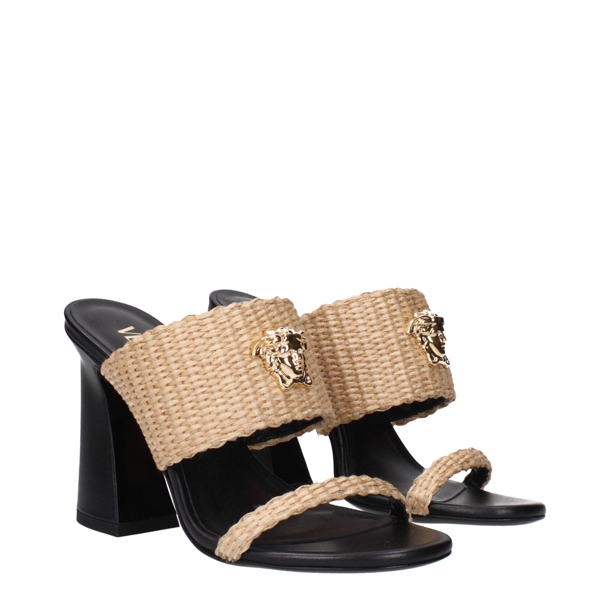 Plateformes Versace en raphia beige