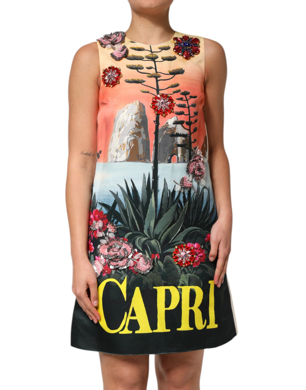 Robe courte trapèze ornée de cristaux multicolores Dolce &amp; Gabbana