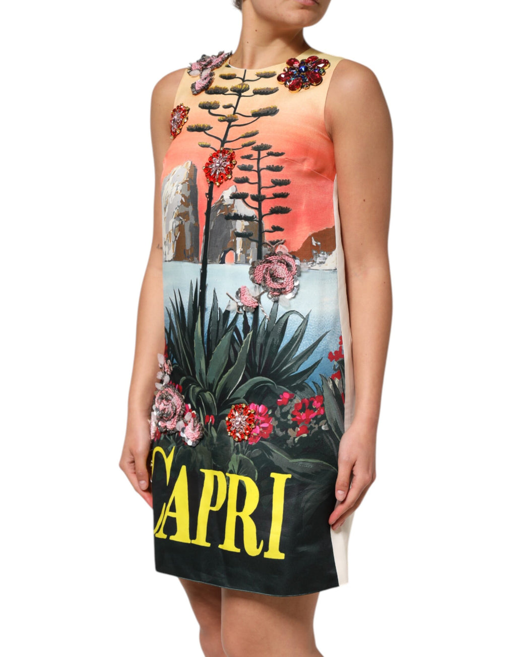 Robe courte trapèze ornée de cristaux multicolores Dolce &amp; Gabbana