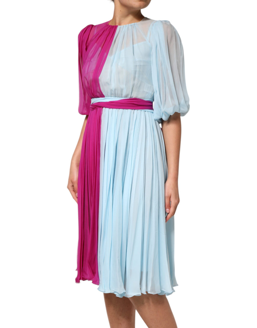 Robe midi bicolore en soie bleu clair fuchsia Dolce &amp; Gabbana