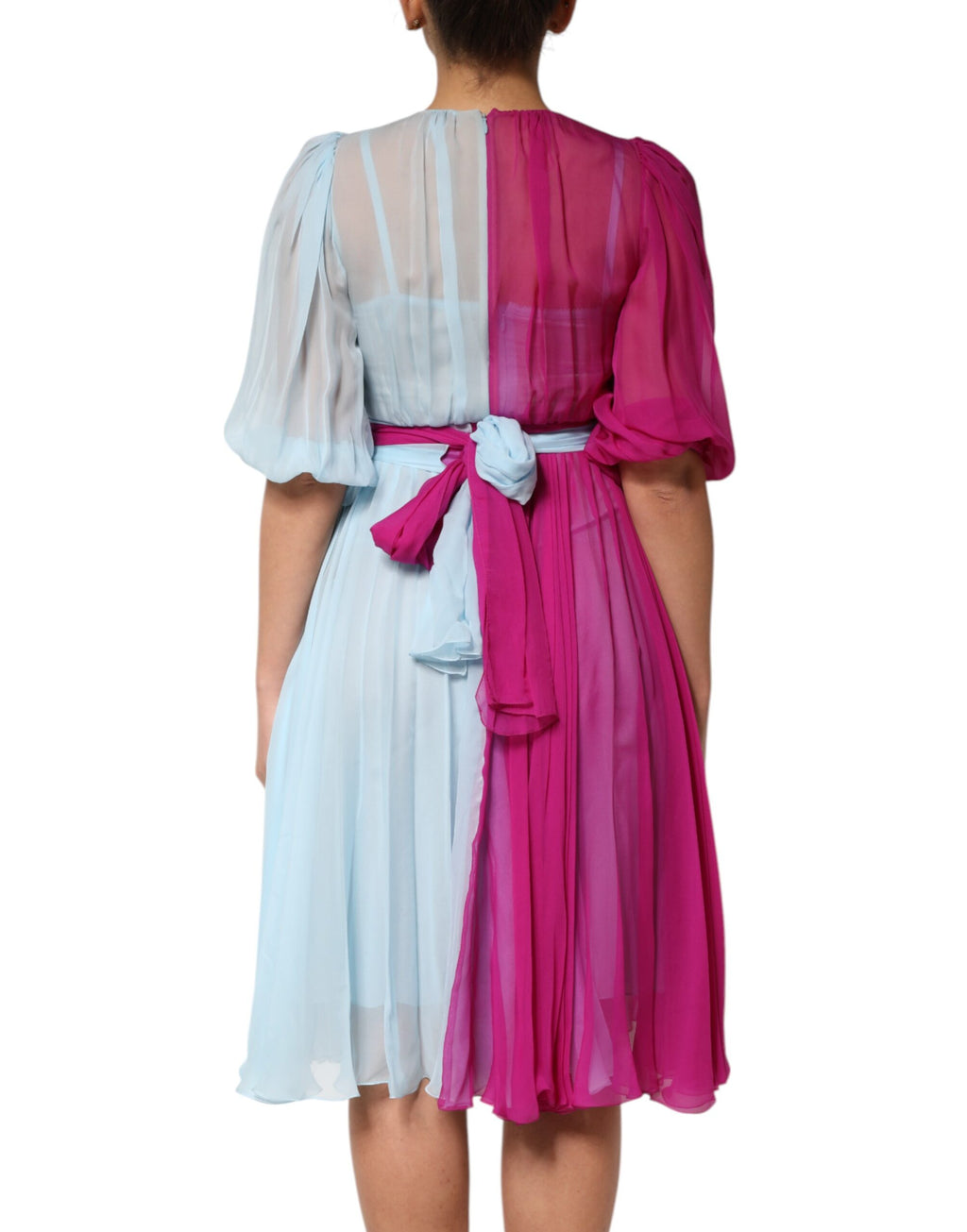 Robe midi bicolore en soie bleu clair fuchsia Dolce &amp; Gabbana