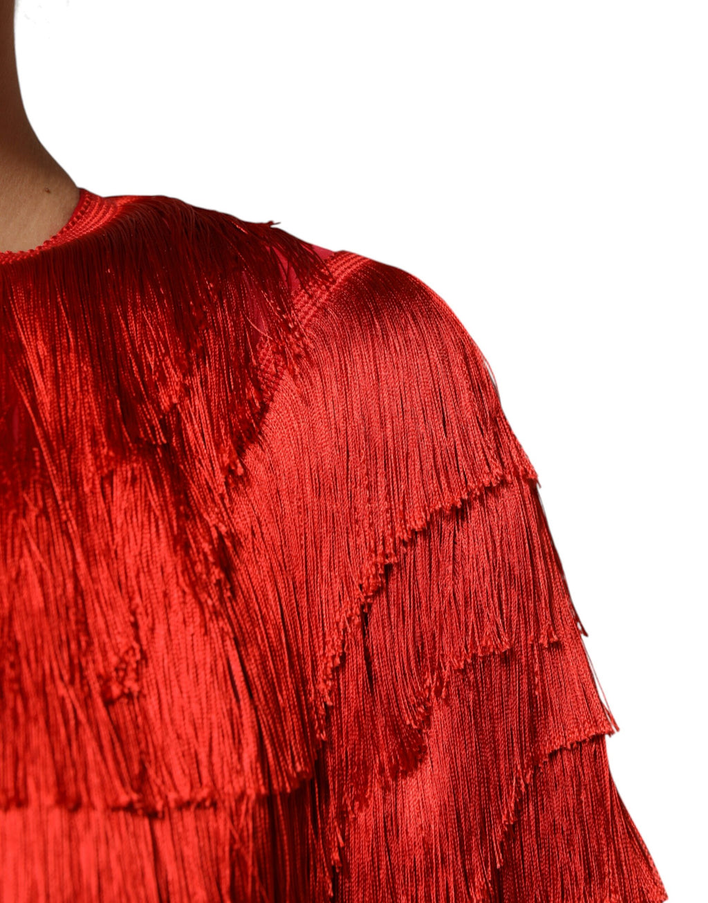 Robe droite à franges en soie rouge Dolce &amp; Gabbana, longueur genou