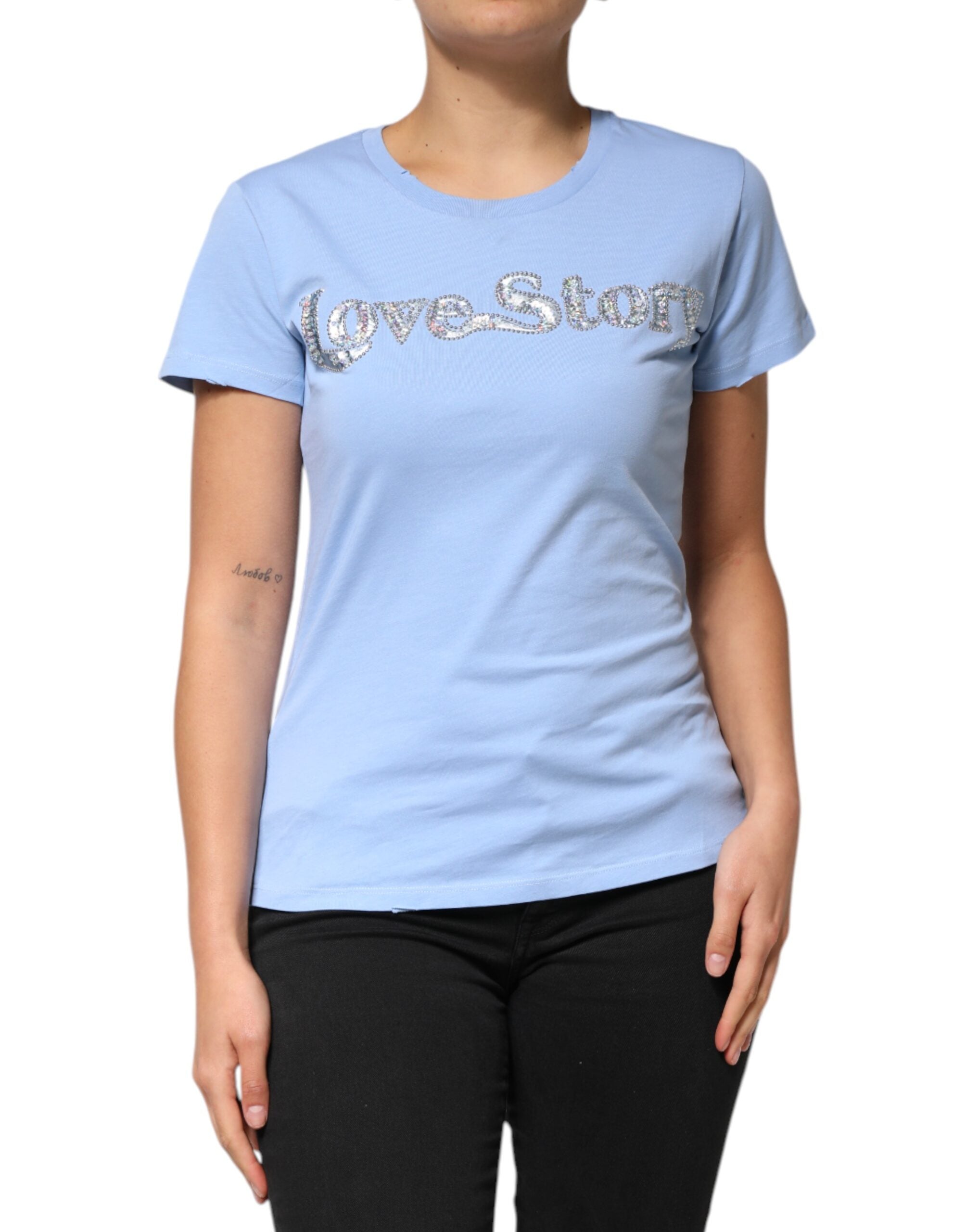 T-shirt à manches courtes orné de sequins PINKO Blue Love Story