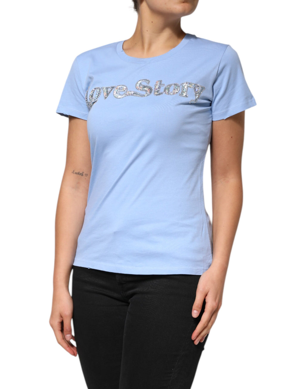 T-shirt à manches courtes orné de sequins PINKO Blue Love Story