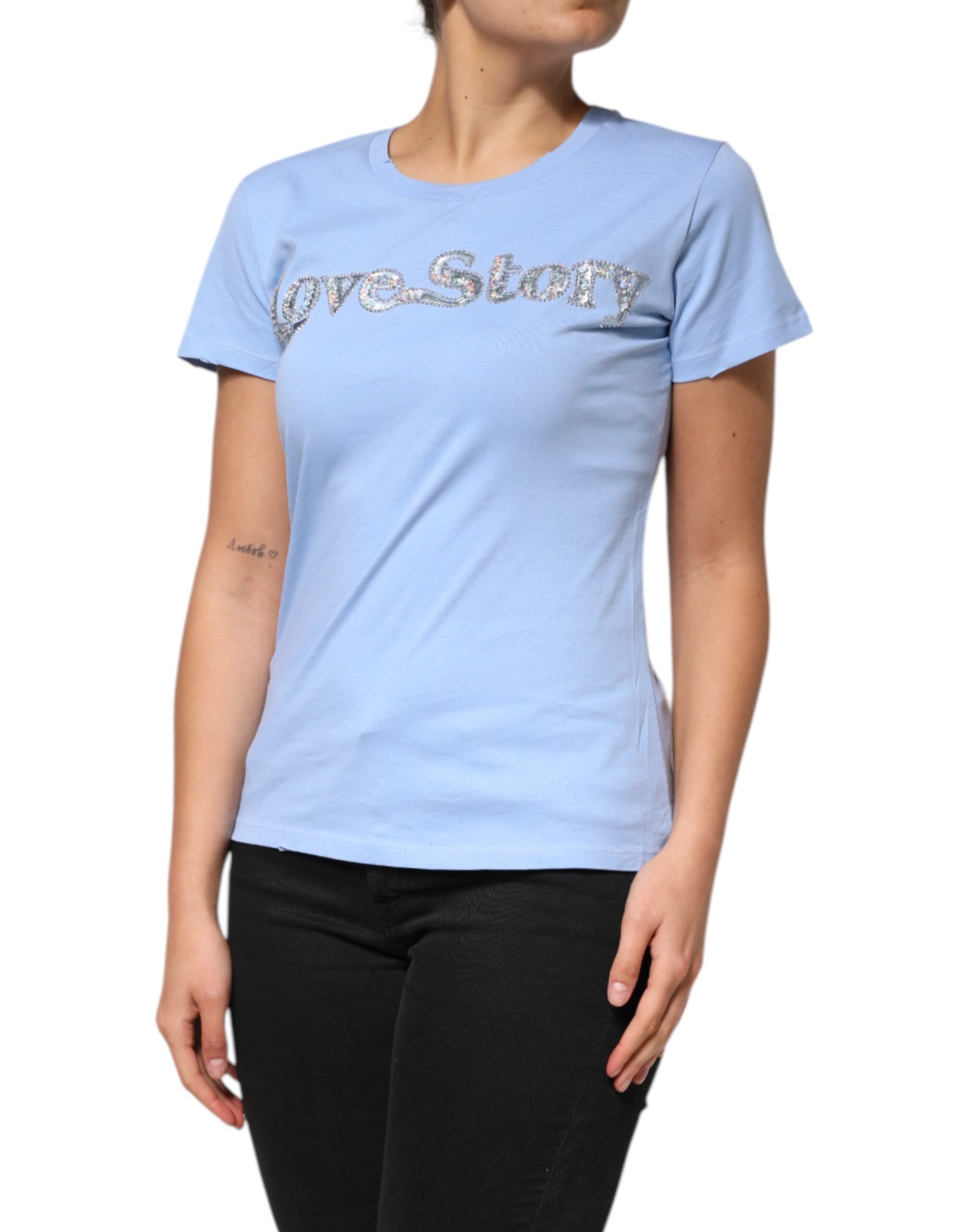 T-shirt à manches courtes orné de sequins PINKO Blue Love Story