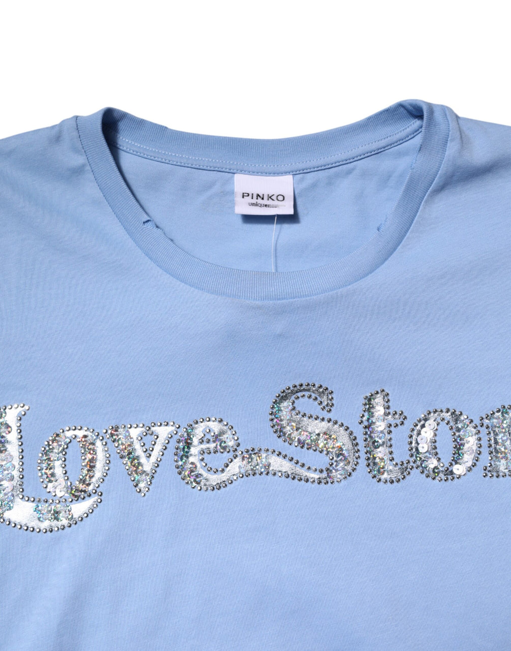 T-shirt à manches courtes orné de sequins PINKO Blue Love Story